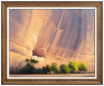 Curt Walters Signed Oil Western Mountain Landscape Painting on Canvas Art