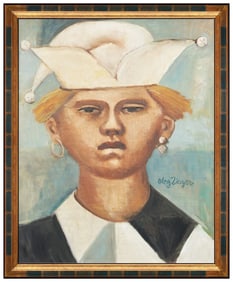 Oleg Zinger Signed Large Oil Figure Portrait Painting on Canvas Framed Art