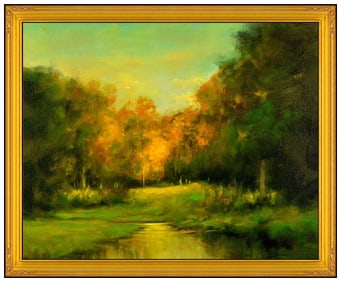 Dennis Sheehan Signed Large Oil Water Landscape Painting on Canvas Art