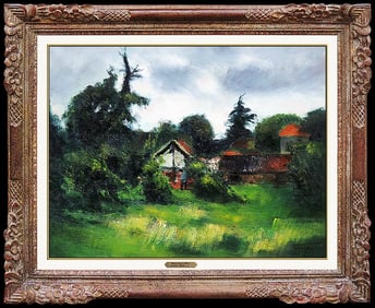 Gaston Sebire Signed Oil Landscape Painting on Canvas Framed Art