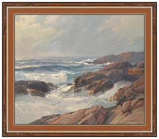 Michael B Karas Signed Oil Ocean Landscape Painting on Canvas Framed Art