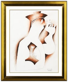 Alexandra Nechita Signed Ink Sepia Cubism Figurative Drawing Framed Art