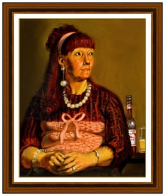Douglas Hofmann Signed Oil Female Portrait Painting on Board Framed Art