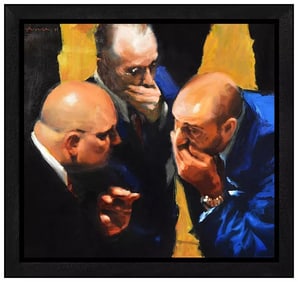 Ben Aronson Signed Oil Stock Trader Portrait Painting on Board Framed Art