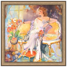 Jane Bazinet Signed Large Oil Female Figurative Painting on Canvas Art