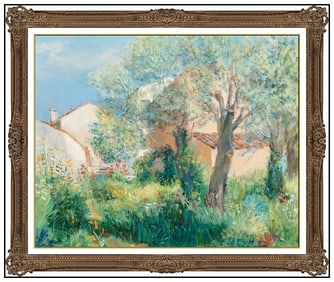 Gustave Nebel Signed Large Oil Landscape Painting on Canvas Framed Art
