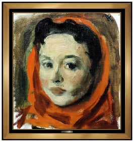 Robert Philipp Signed Oil Female Portrait Painting on Canvas Framed Art