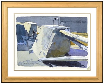 George Carlson Signed Rare Nautical Watercolor Painting Framed Art