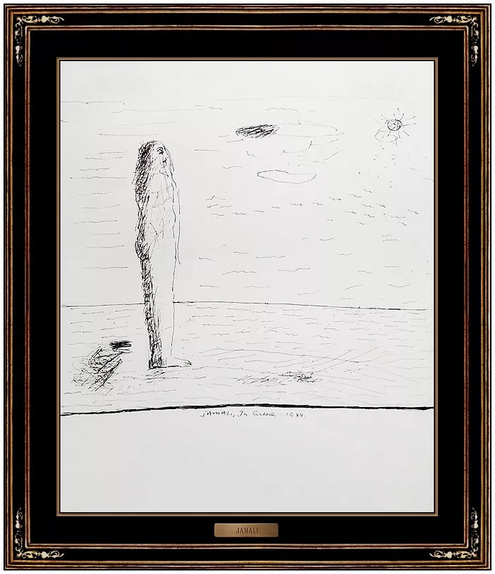 Jamali Signed Ink Self Portrait Drawing Framed Art: This lot includes:Gallery COA & free domestic shipping (*insurance and international shipping for an additional charge)Artist: Jamali Title: Self PortraitMedium: Ink Drawing Size: 14" x 10"Framed: 24"