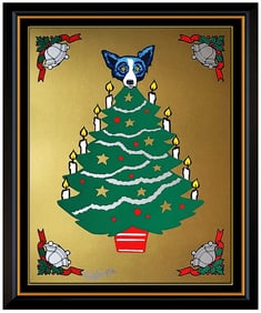 George Rodrigue Signed Blue Dog Color Silkscreen Tree Topper Art