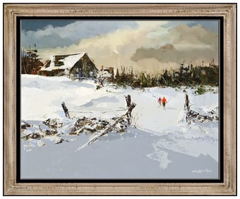 John Loren Head Signed Oil Winter Landscape Painting on Board Art