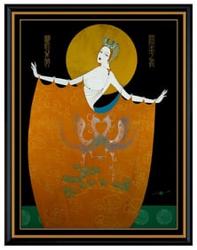 Lillian Shao Signed Large Acrylic Female Portrait Art Deco Painting on Canvas