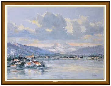 C James Frazier Signed Oil Water Landscape Painting on Canvas Framed Art