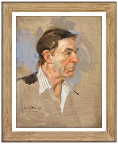 William Whitaker Signed Original Oil Male Portrait Painting on Canvas Art