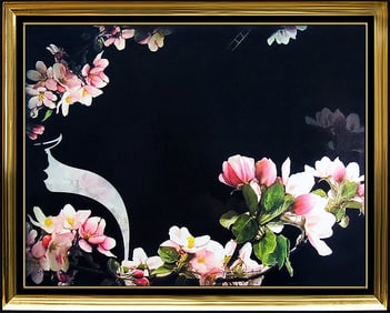 Yankel Ginzburg Signed Large Original Mixed Media Flowers Painting on Canvas