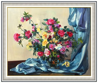 Francisco Rodriguez Sanchez Clement Signed Original Oil Floral Still Life Art