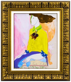 Linda Le Kinff Signed Original Oil Modern Portrait Painting on Board Framed Art