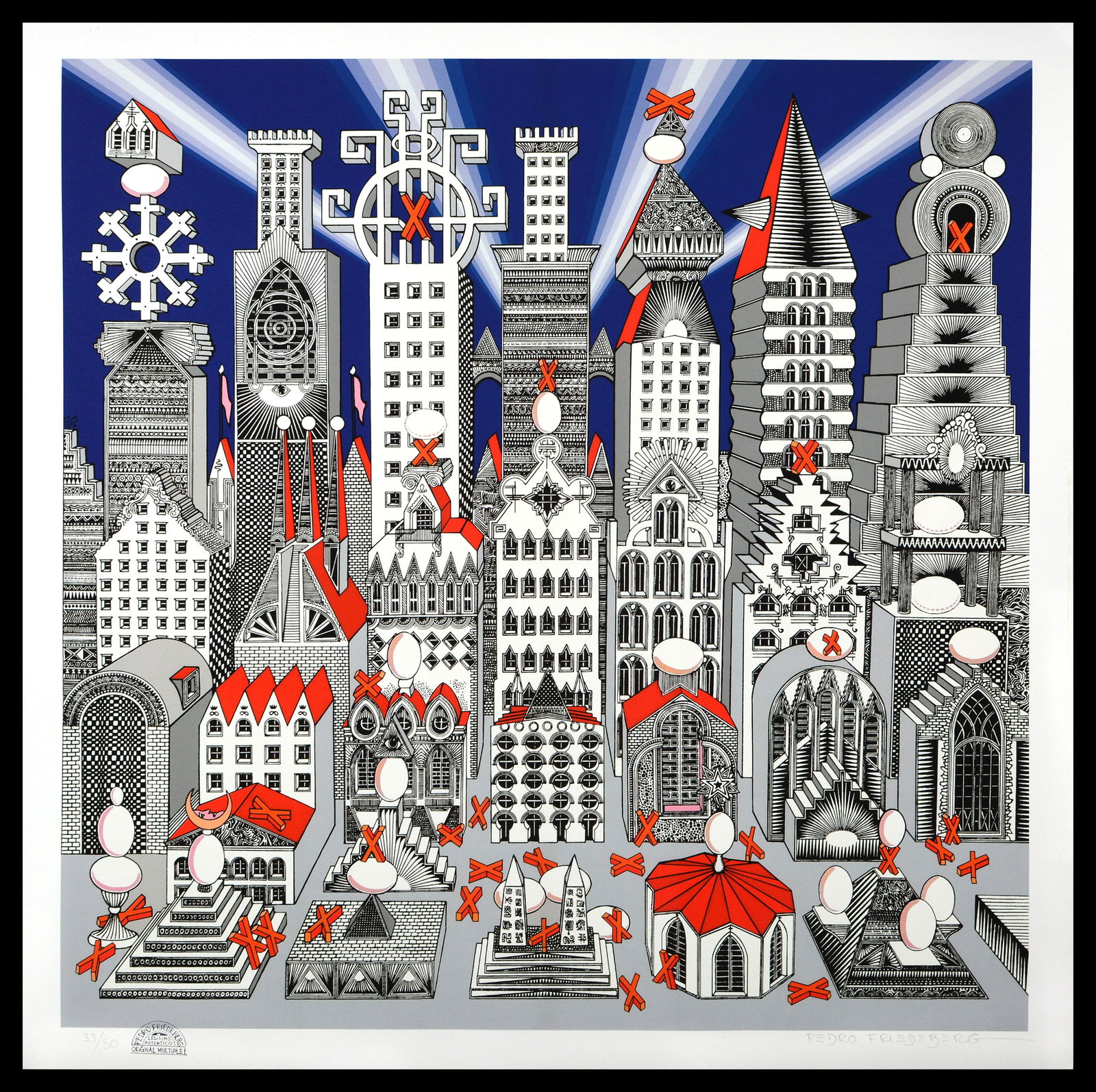 Pedro Friedeberg Signed Ciudad De Un Millón Color Serigraph Abstract Cityscape (1 of 3)