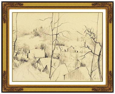 Bernard Gantner Signed Original Winter Landscape Drawing Framed Art: This Lot Includes:Gallery Coa & Free Domestic Shipping (*Insurance And International Shipping For An Additional Charge)Artist: Bernard Gantner Title: The Village Under The Snow Medium: pencil and char