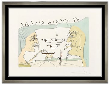 Salvador Dali Signed Original Color Engraving Le Telegraphe Da Vinci Framed Art