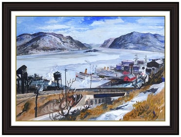 Bruce Mitchell Signed Large Original Watercolor River Landscape Painting Art