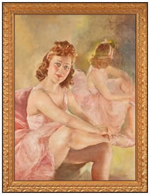 Pal Fried Signed Original Oil Ballet Dancer Female Portrait Painting on Canvas