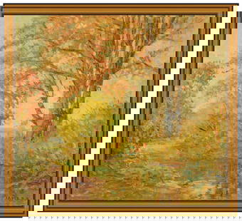 John Wells James Signed Original Oil Water Landscape Painting on Board Framed: This lot includes:Gallery COA & free domestic shipping (*insurance and international shipping for an additional charge)Artist: John Wells JamesTitle: Fall Reflections Medium: oil painting on boardSize
