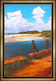 Tom Swimm Signed Large Original Oil Beach Seascape Painting on Canvas Art