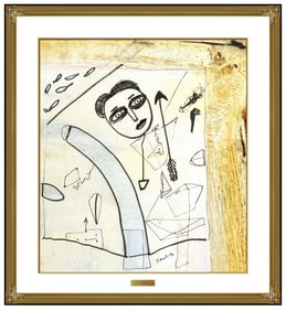 Jamali Signed Original Pigmentation on Cork Abstract Portrait Painting Art