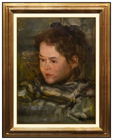 Antal Berkes Signed Original Oil Female Portrait Painting on Board Framed