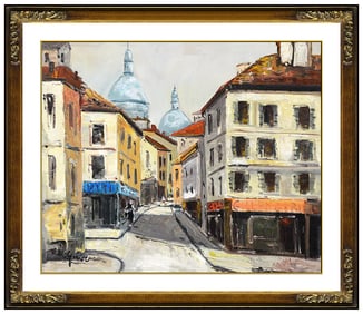 Armand M Guerin Signed Original Oil Paris Cityscape Painting on Canvas Framed