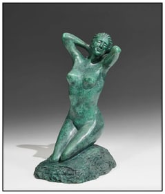 Haim Levy Signed Original Bronze Madonna On The Beach Female Sculpture