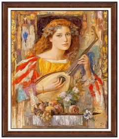 Goyo Dominguez Signed Large Original Oil Female Music Painting on Board