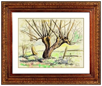 Paul Emile Pissarro Signed Original Watercolor Tree Landscape Painting Framed