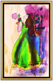 Linda Le Kinff Signed Original Oil Female Cubism Painting on Canvas Framed