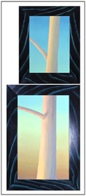 John Beerman Signed Original Acrylic Oil Diptych Tree Painting on Board Framed