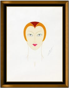 Erte Signed Original Gouache Rare Female Portrait Art Deco Painting Tirtoff
