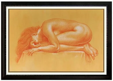 Michael Bergt Signed Original Rare Gouache Nude Female Portrait Painting Framed