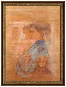Edna Hibel Signed Original Large Oil Mother Child Portrait Painting on Board
