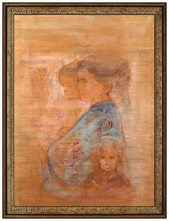 Edna Hibel Signed Original Large Oil Mother Child Portrait Painting on Board: This lot includes:Gallery COA & free domestic shipping (*insurance and international shipping for an additional charge)Artist: Edna Hibel Title: SiblingsMedium: Oil Painting On BoardSize: 40" x 30"Fra