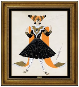 Erte Signed Original Gouache Costume Dress Necklace Art Deco Painting