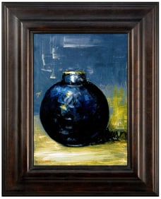 Robert Valdes Signed Original Oil Vase Still Life Painting on Board Framed