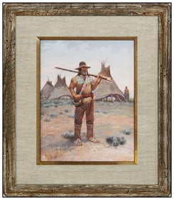 W Steve Seltzer Signed Original Gouache Western Portrait Painting Framed Art