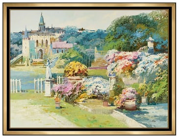 Ming Feng Signed Original Oil Landscape Flower Garden Painting on Canvas