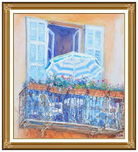 Duane Alt Signed Original Large Oil French Landscape Painting on Canvas: This lot includes:Gallery COA & free domestic shipping (*insurance and international shipping for an additional charge)Artist: Duane AltTitle: Morning on the BalconyMedium: Oil Painting On CanvasSize: