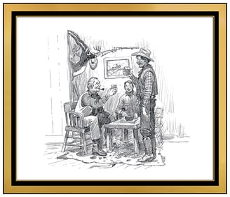 Joe Beeler Signed Original Ink Portrait Illustration Drawing Framed Art