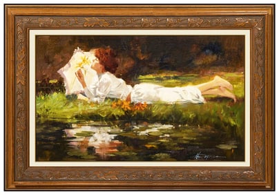 Howard Rogers Signed Original Oil Female Western Illustration Painting Canvas