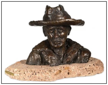Sissie Graves Signed Original The Gopher Trapper Bronze Western Sculpture