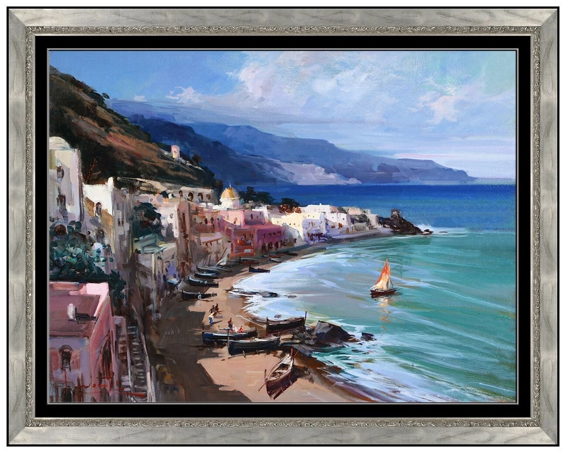 Claudio Simonetti Signed Original Oil Mediterranean Seascape Painting on Canvas (1 of 5)
