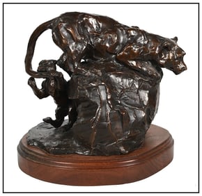 Joffa Kerr Signed Original Gotcha Cougars Bronze Sculpture Full Round Art